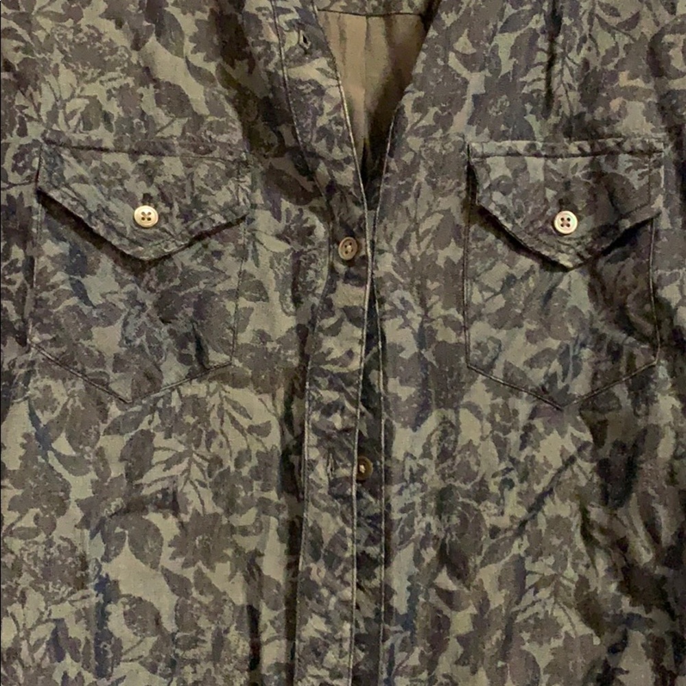 Rails Floral Blue Chambray Button Down Blouse - image 2